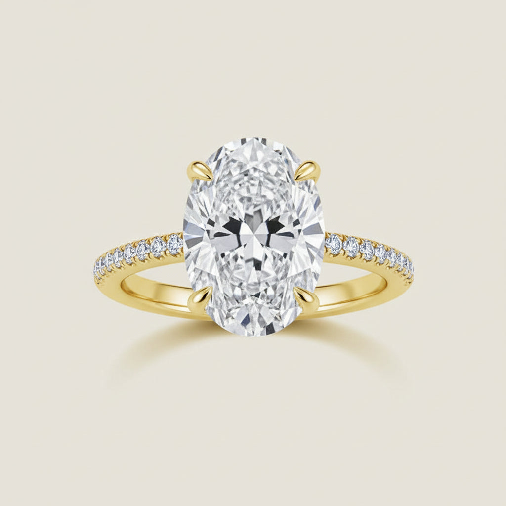 Solitaire Ring Isabella - 9x13mm Oval Cubic Zirconia, 18K Gold Over Sterling Silver Womens Ring Velanci