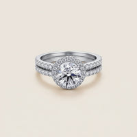 Womens Ring Sterling Silver Halo Wedding Set Bianca - 1 Ct Center Stone Halo With CZ Band Velanci