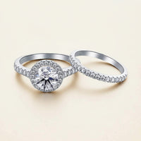 Womens Ring Sterling Silver Halo Wedding Set Bianca - 1 Ct Center Stone Halo With CZ Band Velanci