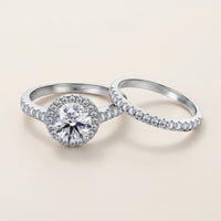Womens Ring Sterling Silver Halo Wedding Set Bianca - 1 Ct Center Stone Halo With CZ Band Velanci