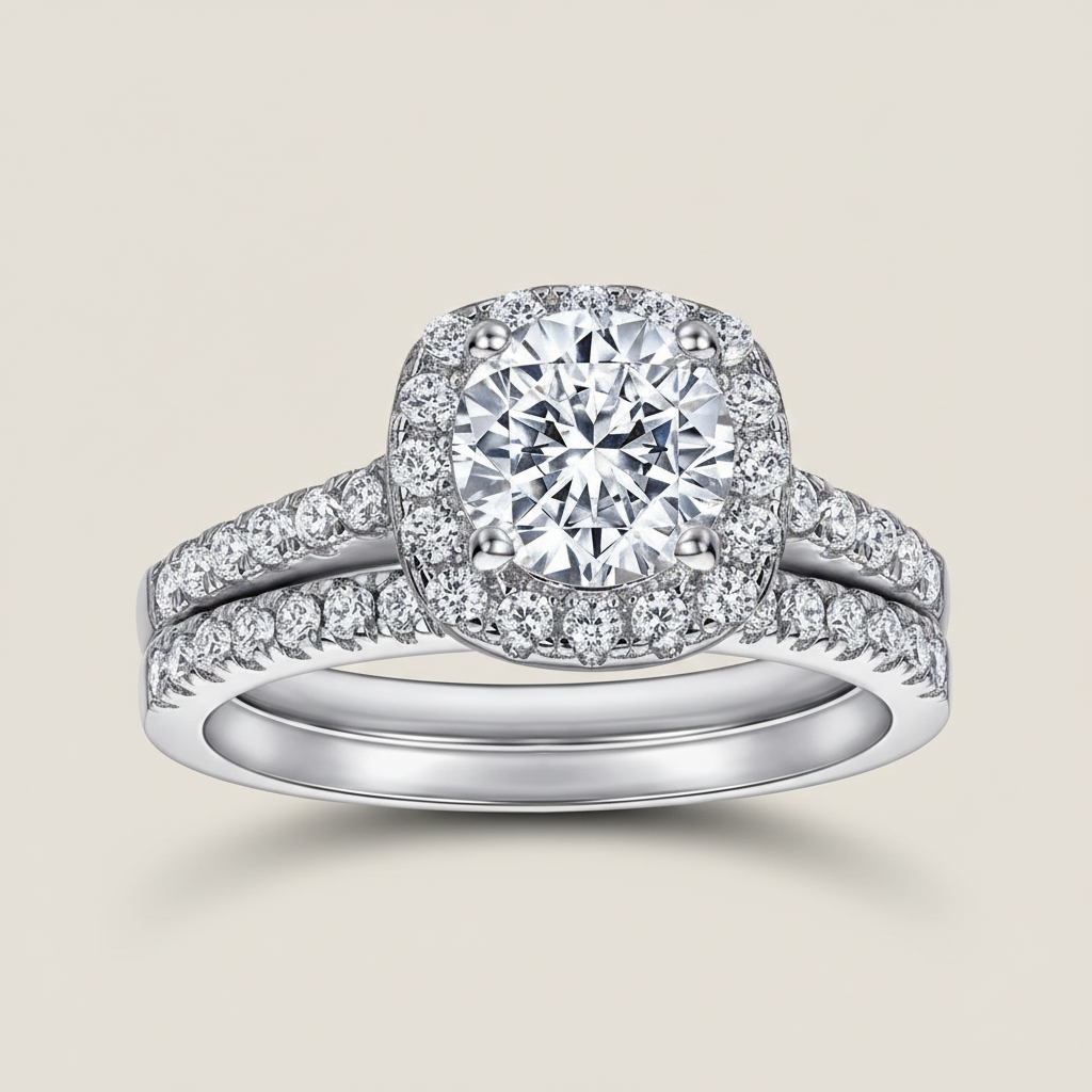 Giulia Halo Wedding Set - Womens Ring 2.0ct Center Velanci