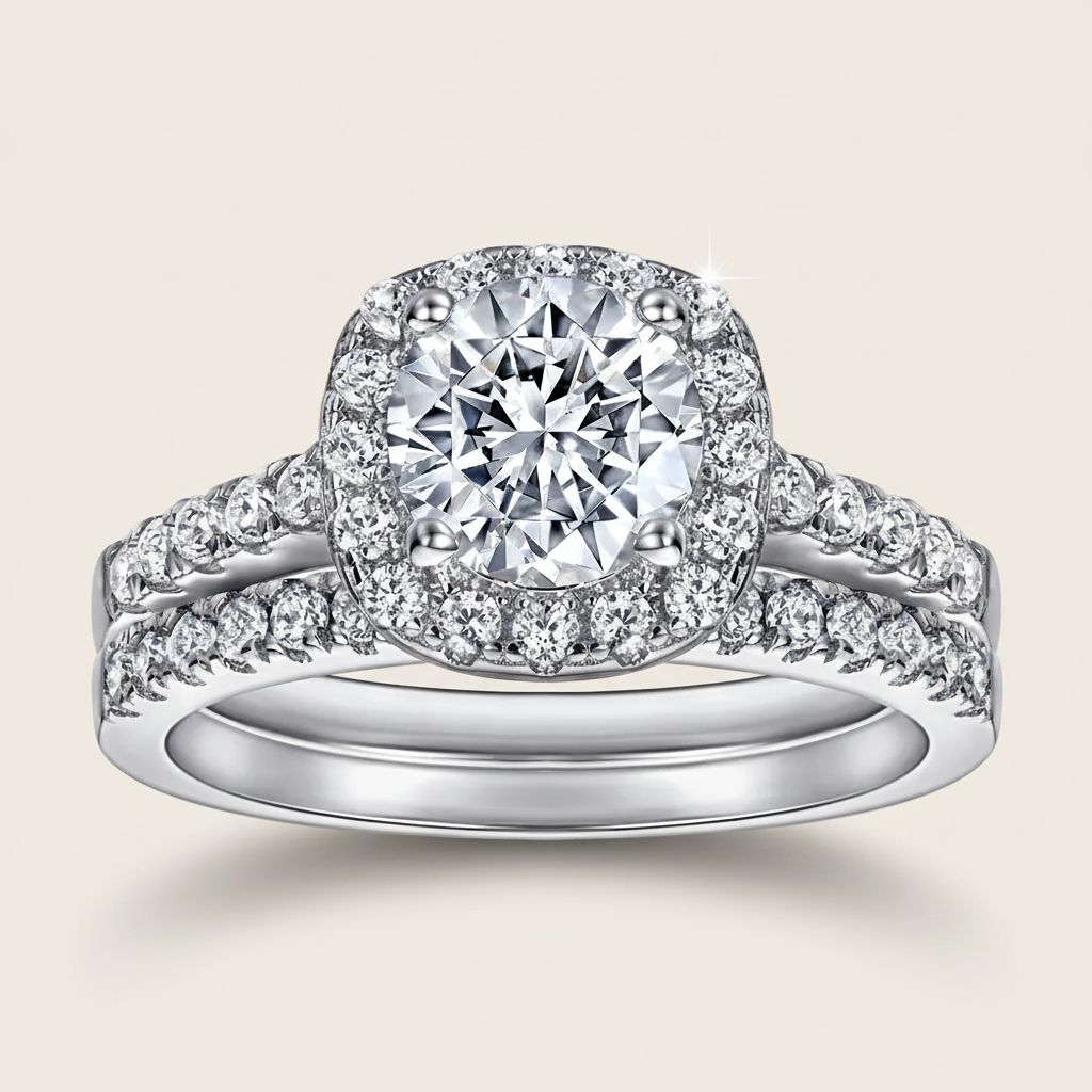 Giulia Halo Wedding Set - Womens Ring 2.0ct Center Velanci