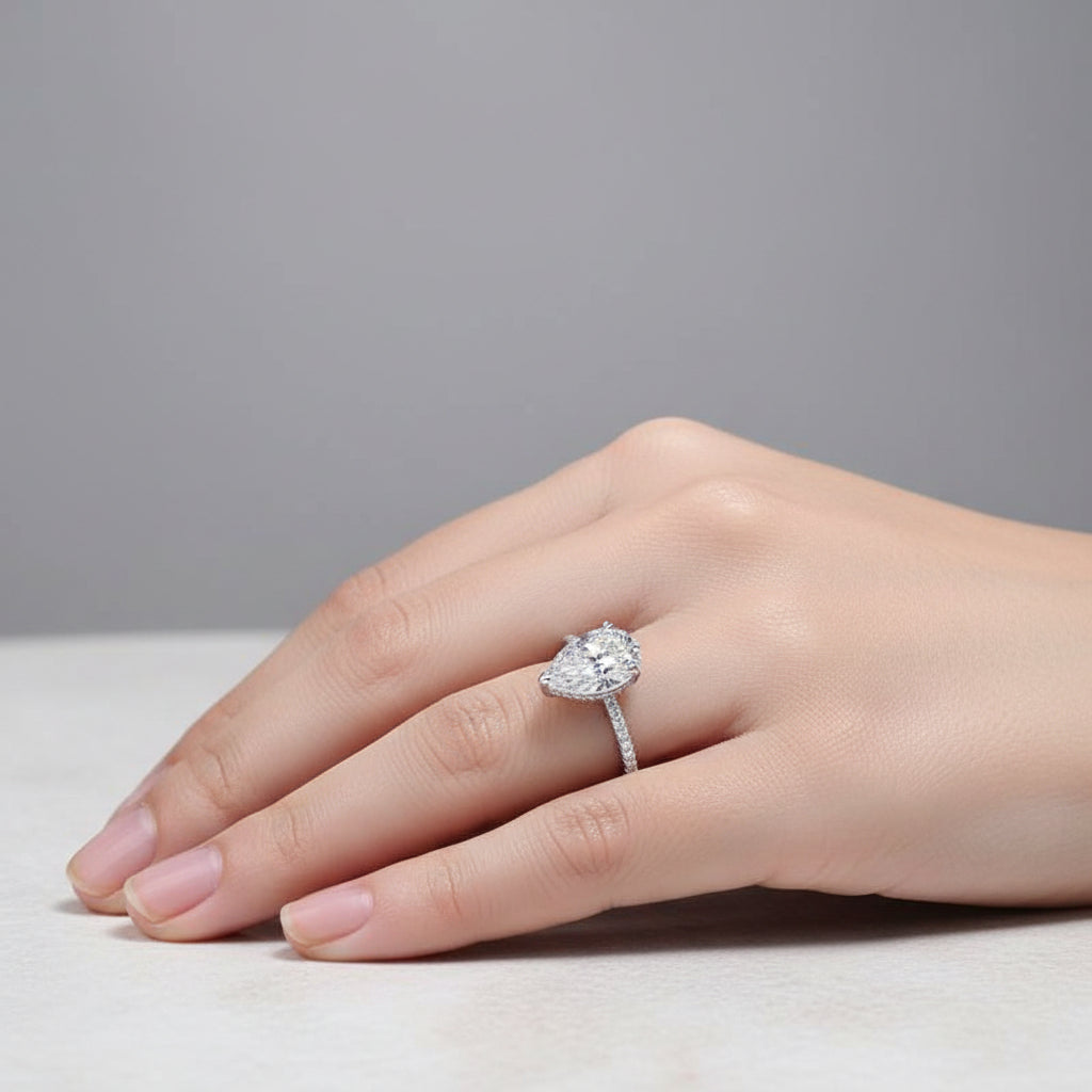 Sterling Silver Ring Camilla - Womens Ring With Pear-Cut CZ Center Stone Rhodium Plated Velanci
