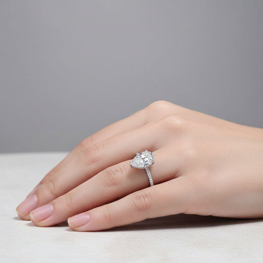 Sterling Silver Ring Camilla - Rhodium-Plated Pear-Cut CZ Center Stone