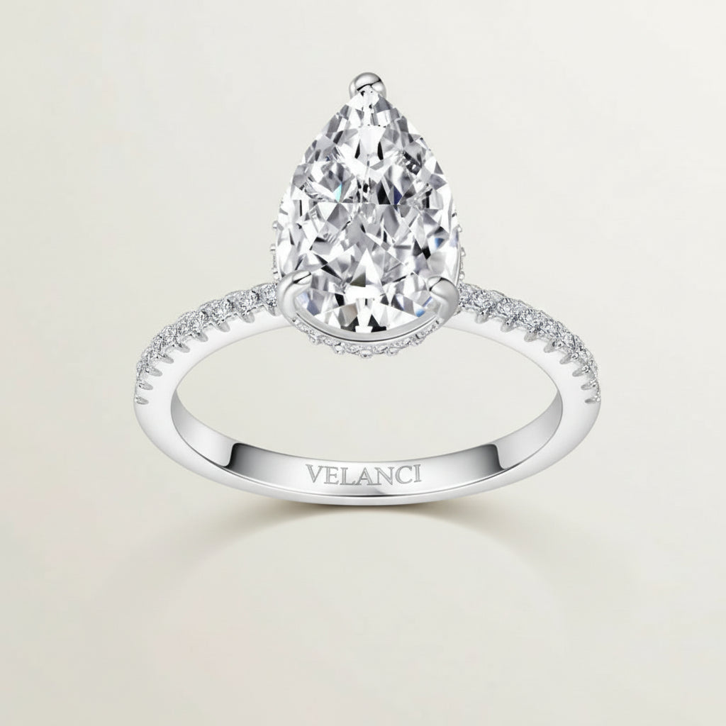 Sterling Silver Ring Camilla - Womens Ring With Pear-Cut CZ Center Stone Rhodium Plated Velanci