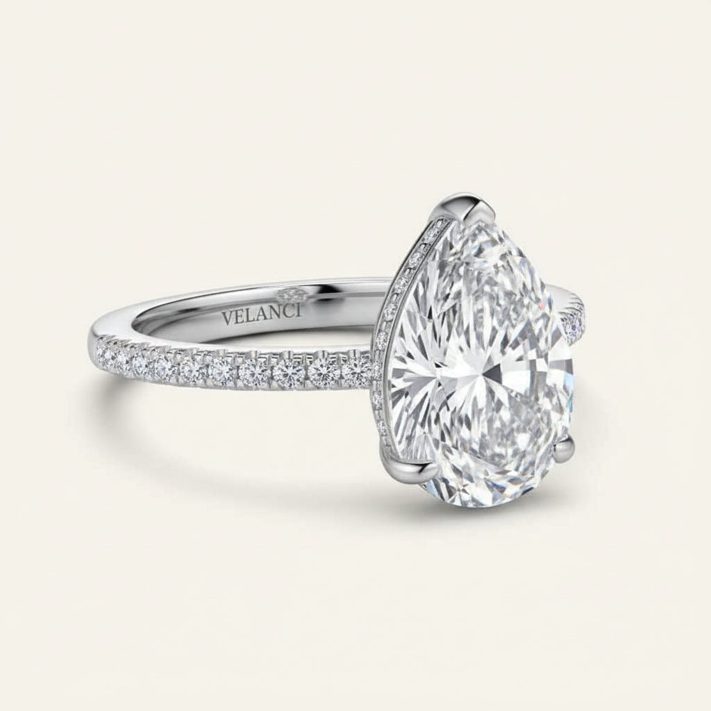 Sterling Silver Ring Camilla - Womens Ring With Pear-Cut CZ Center Stone Rhodium Plated Velanci