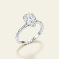 Sterling Silver Ring Camilla - Womens Ring With Pear-Cut CZ Center Stone Rhodium Plated Velanci