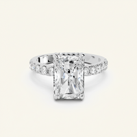 Elena Sterling Silver Womens Ring - Radiant-Cut Center Stone 9x7mm Cubic Zirconia, 2.3ct Total Velanci