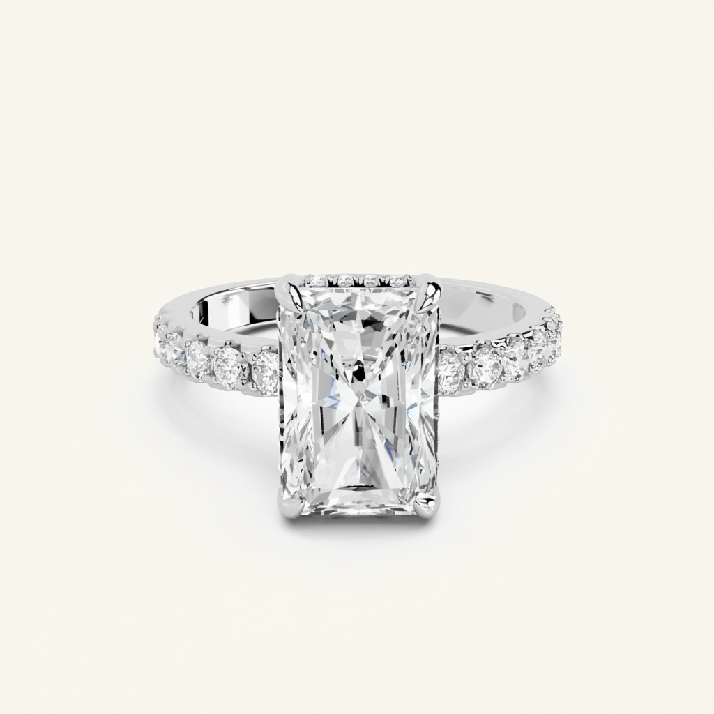 Elena Sterling Silver Womens Ring - Radiant-Cut Center Stone 9x7mm Cubic Zirconia, 2.3ct Total Velanci