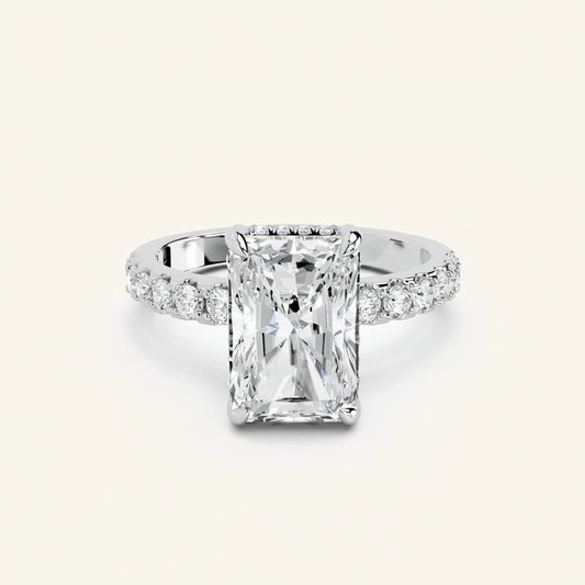 Elena Sterling Silver Womens Ring - Radiant-Cut Center Stone 9x7mm Cubic Zirconia, 2.3ct Total Velanci