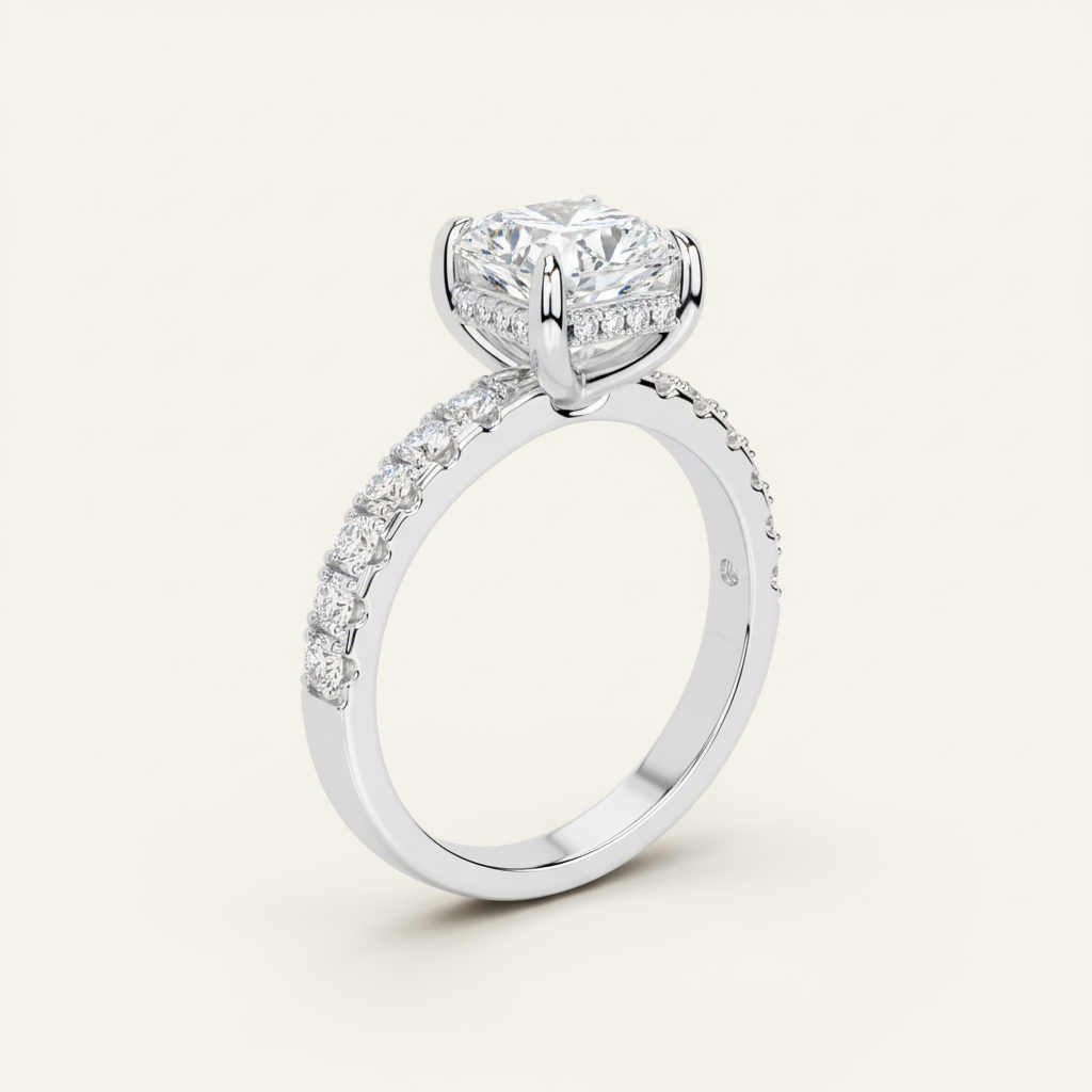 Elena Sterling Silver Womens Ring - Radiant-Cut Center Stone 9x7mm Cubic Zirconia, 2.3ct Total Velanci