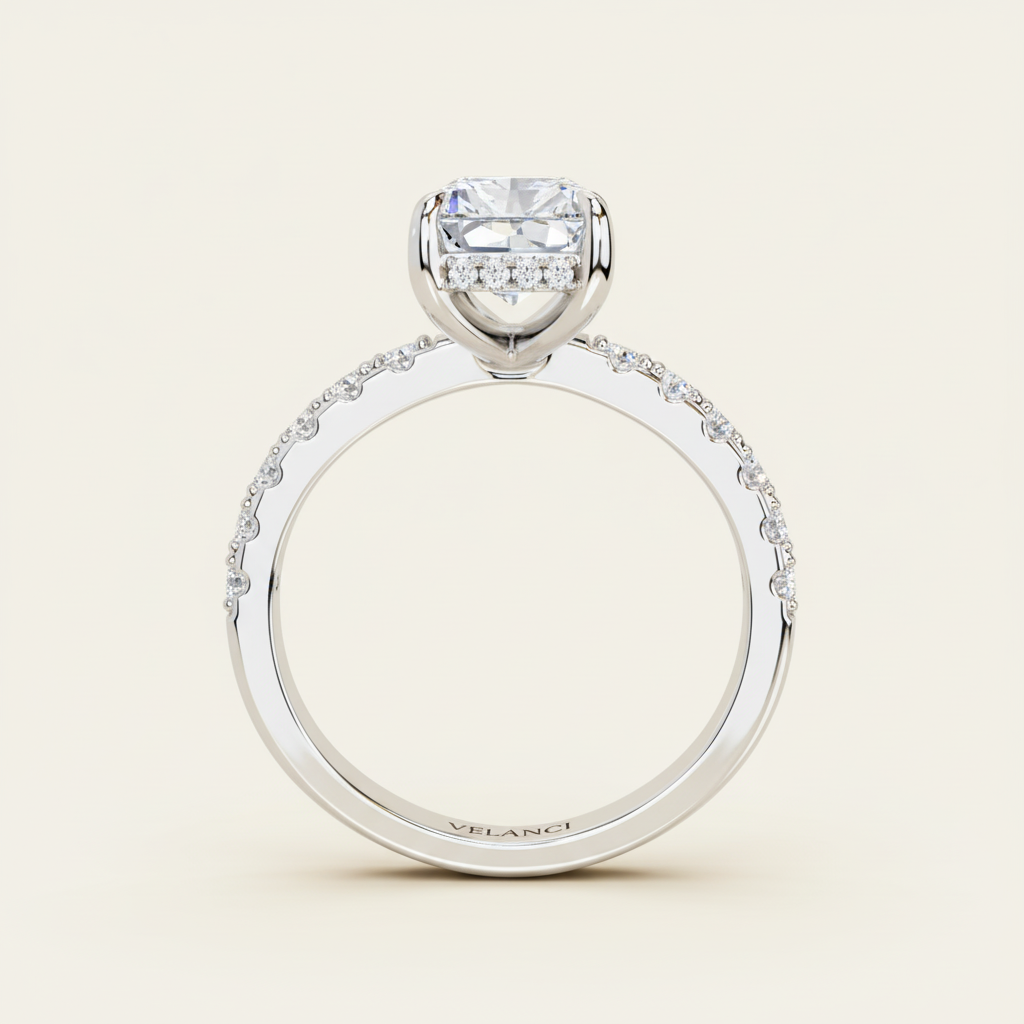 Elena Sterling Silver Womens Ring - Radiant-Cut Center Stone 9x7mm Cubic Zirconia, 2.3ct Total Velanci