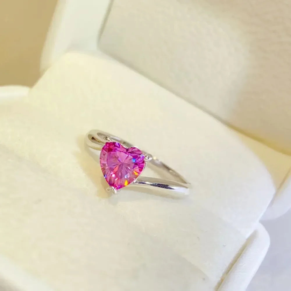 1 Carat Moissanite Ring Bianca - Pink Heartcut Shine Women's Ring Velanci