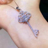 Moissanite Key Pendant Necklace - 1 Carat Platinum-Plated Velanci