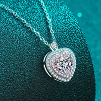 Sterling Silver 1ct Moissanite Heart Pendant Necklace - Halo Velanci