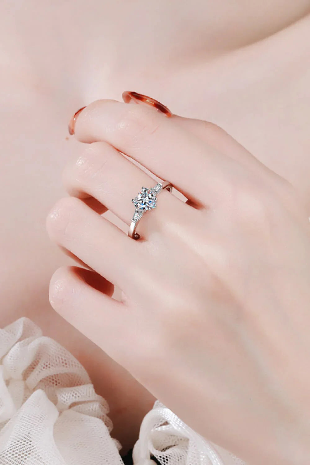 Moissanite Heart Ring Sterling Silver Luna - Everyday Shine Women's Ring Velanci