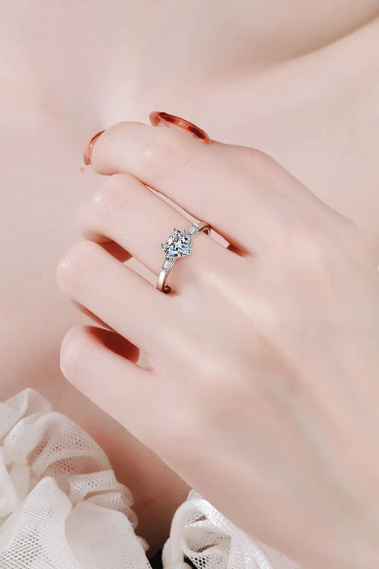Moissanite Heart Ring Sterling Silver Luna - Everyday Shine Women's Ring Velanci