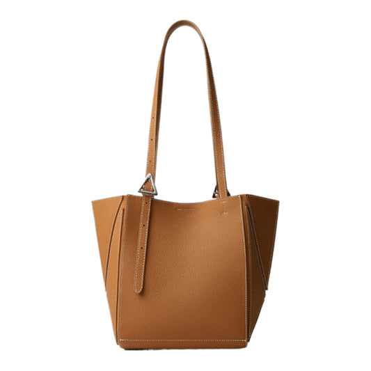 Elegant Camel Textured Leather Shoulder Tote