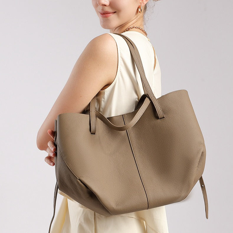 Genuine Pebbled Leather Tote Bag with Pouch - Urban Elegance Redefined