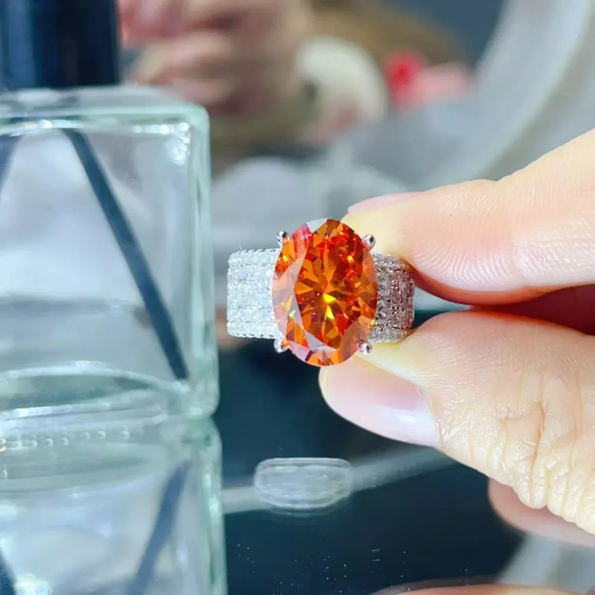 Moissanite Ring Bianca - Oval Orange 8 Carat, Certificate Women's Ring Velanci