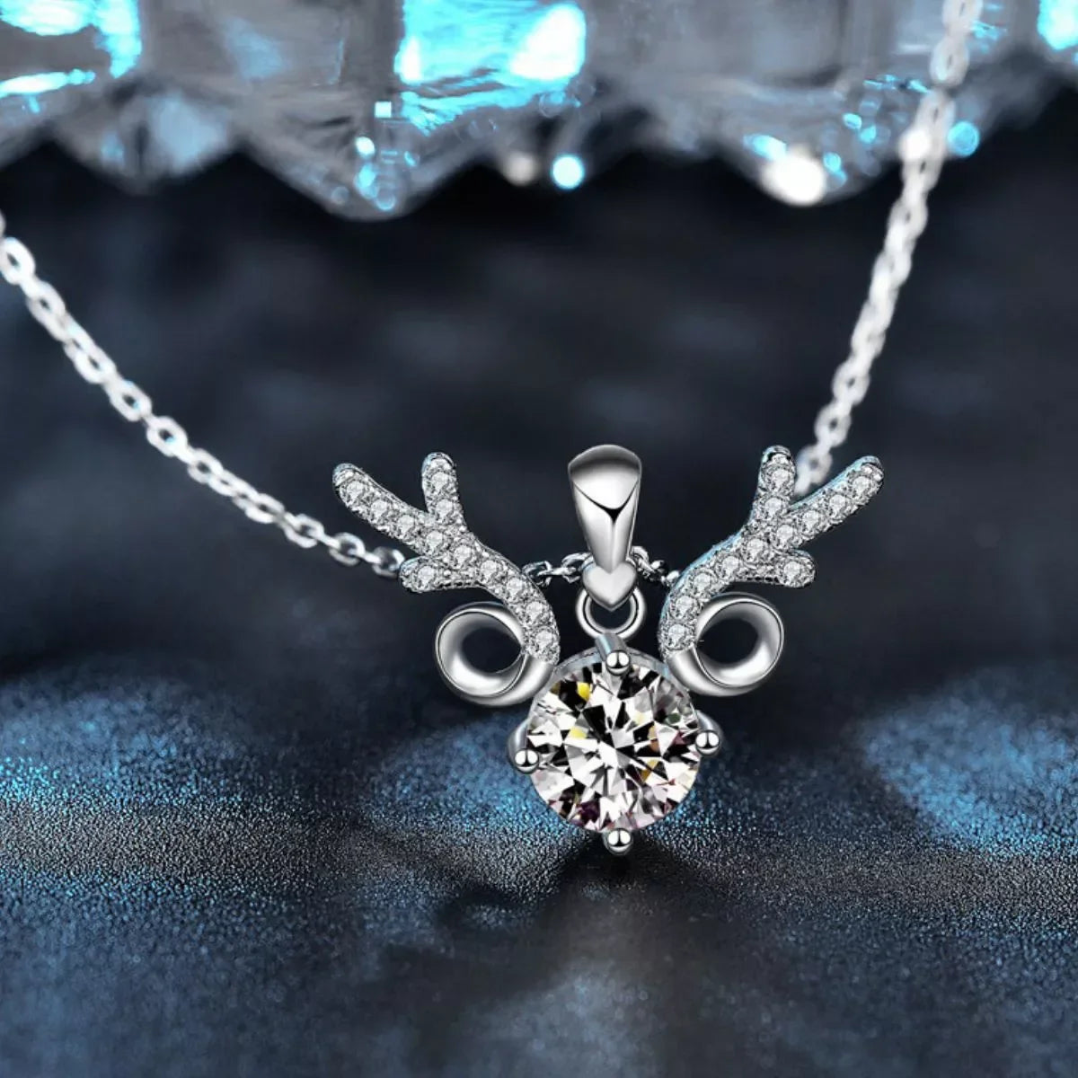 Moissanite Deer Antler Necklace - Sterling Silver Finish Velanci