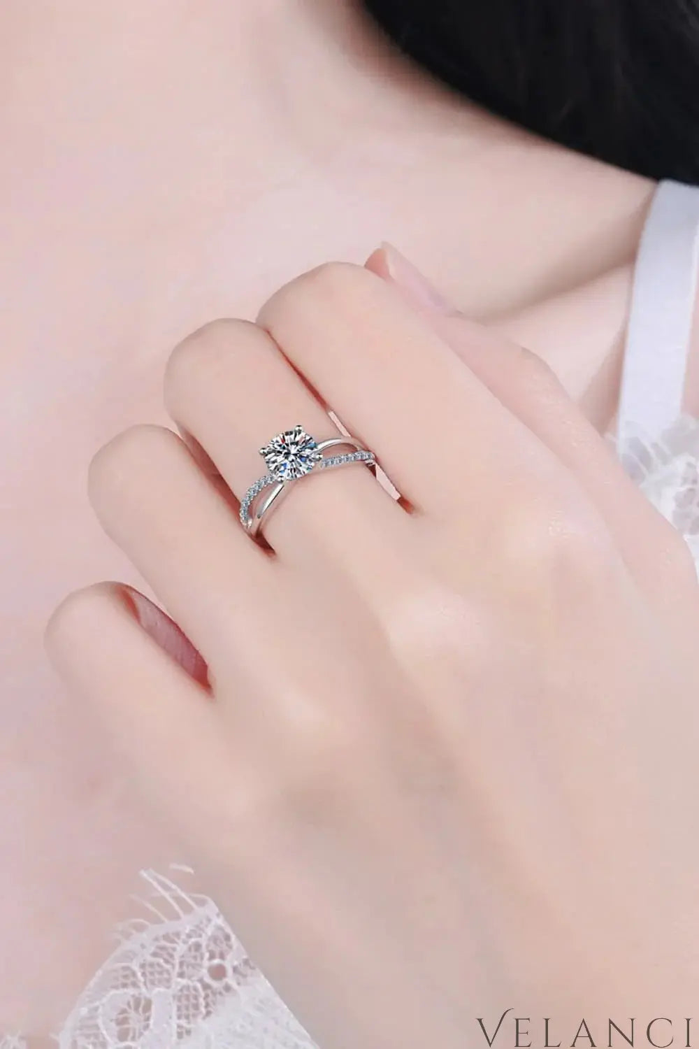 1 Carat Moissanite Ring Giulia - Crisscross Split Shank Women's Ring Velanci
