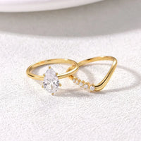 Moissanite Teardrop Two-Piece Ring Set Alessia - Elegant Duo Women's Ring Velanci
