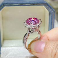 Ring Giulia - 5 Carat Pink Moissanite Halo Platinum-Plated Women's Ring Velanci