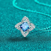 Blue Moissanite Floral Pendant Necklace - 1 Carat Halo Velanci