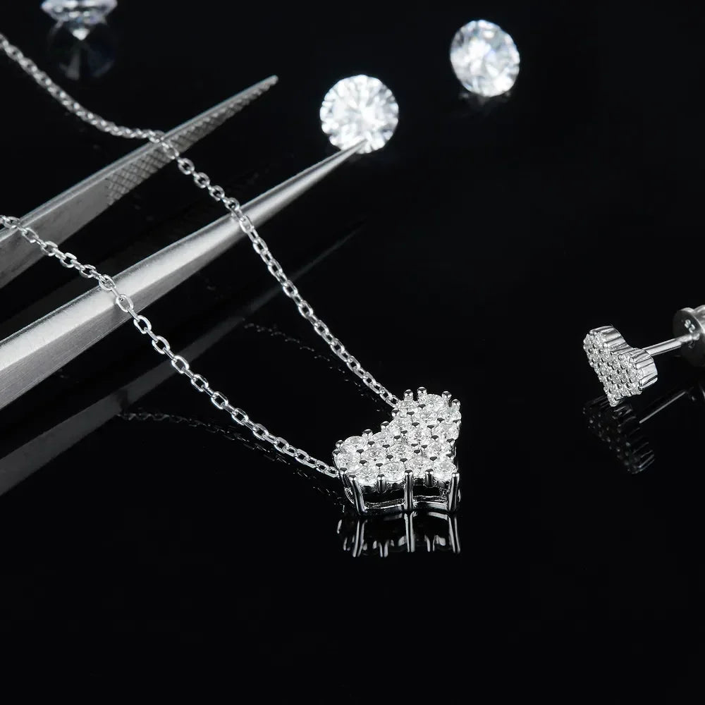 Sterling Silver Moissanite Heart Necklace - Daily Shine Velanci