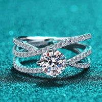 Moissanite Ring 1ct Silver Giulia - Crisscross Silhouette Women's Ring Velanci