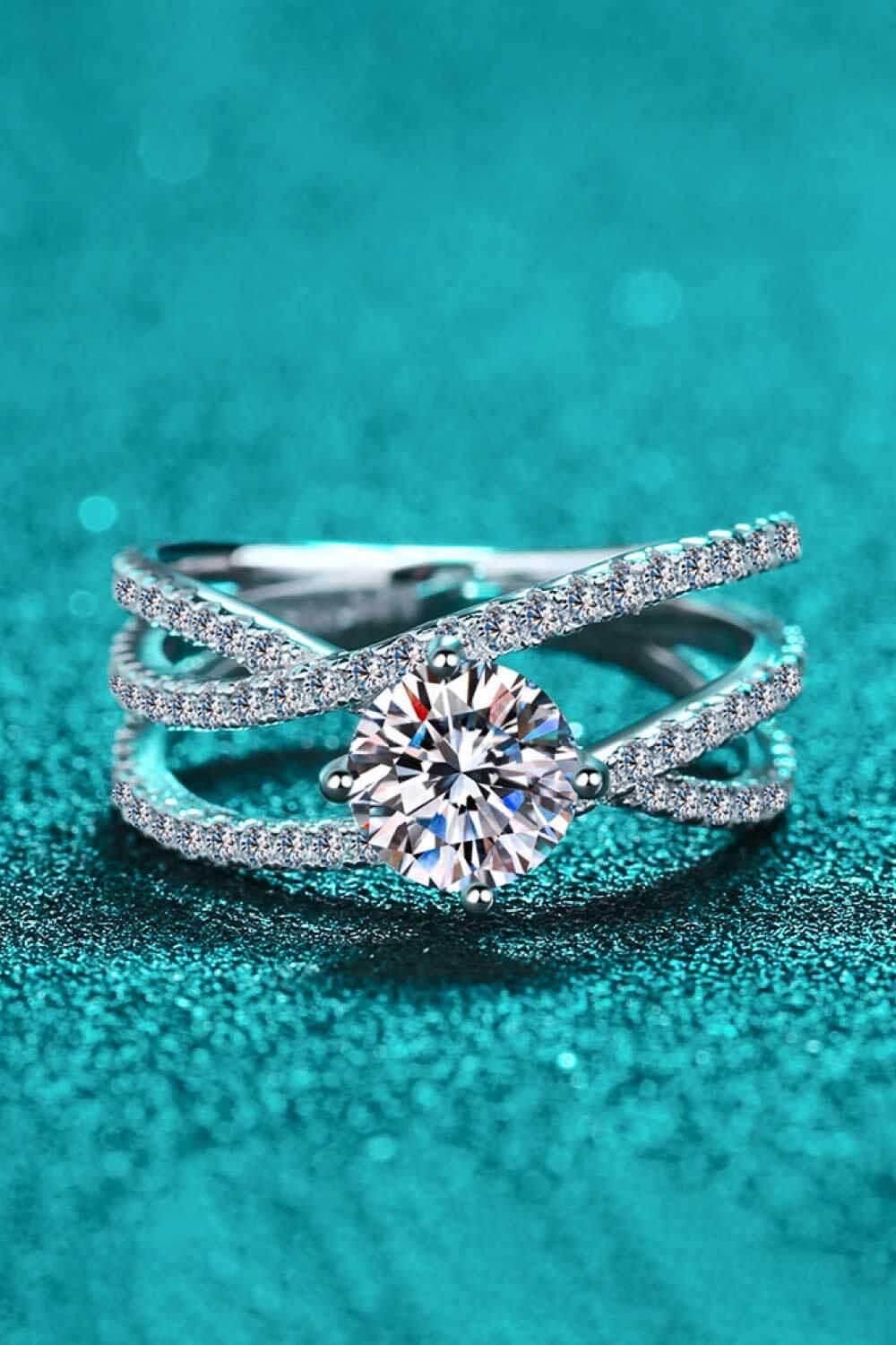 Moissanite Ring 1ct Silver Giulia - Crisscross Silhouette Women's Ring Velanci