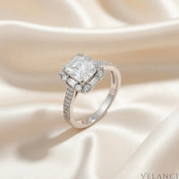 Sterling Silver Inlaid Zircon Square Ring Bianca - Sparkling Velanci