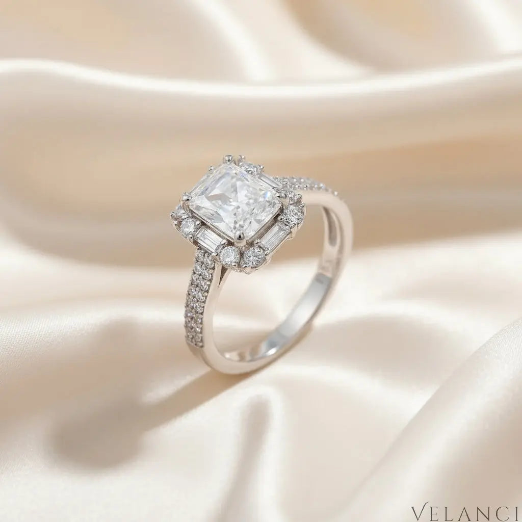 Sterling Silver Inlaid Zircon Square Ring Bianca - Sparkling Velanci