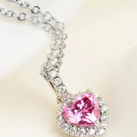 Pink Moissanite Heart Pendant Necklace Sterling Silver Velanci
