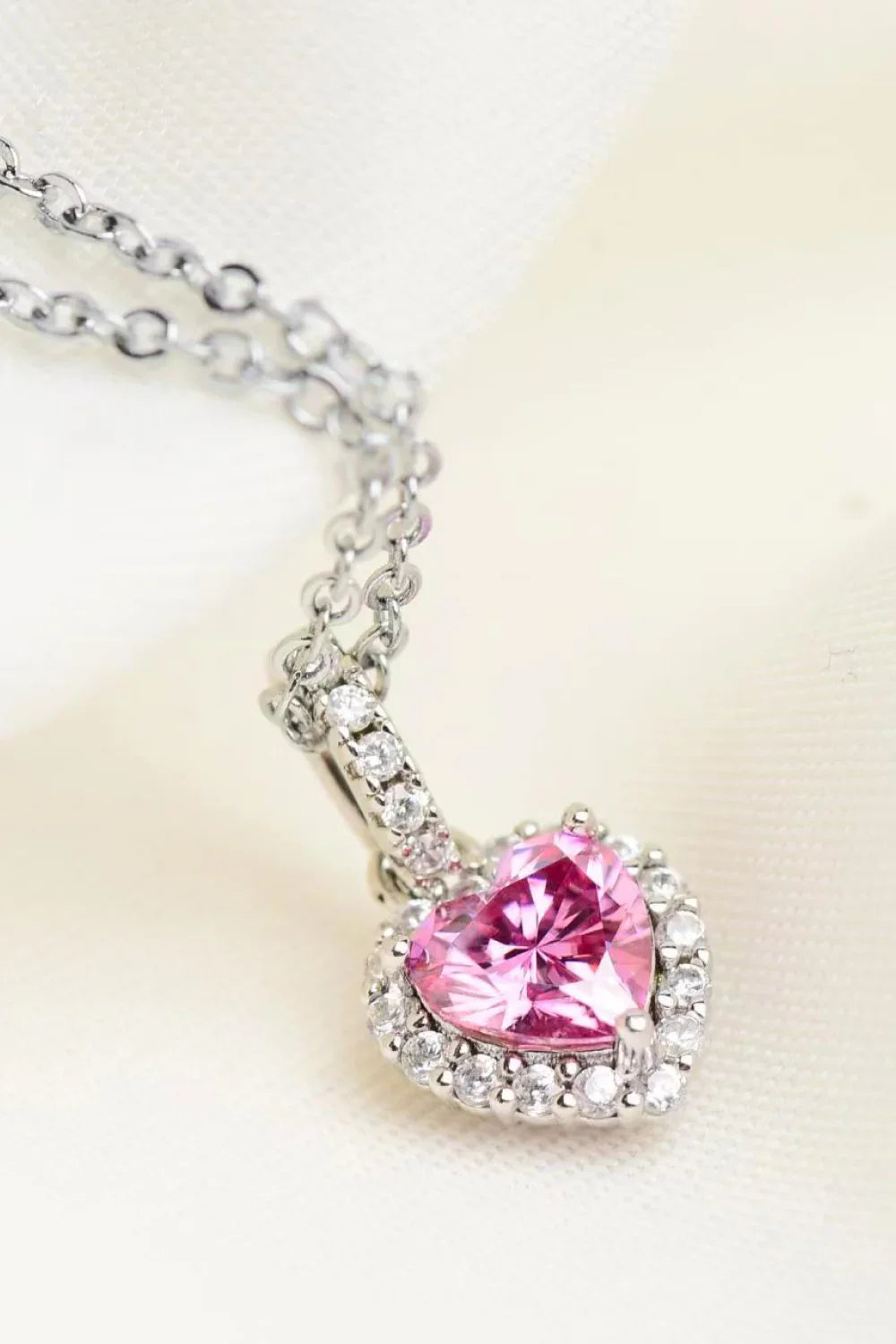 Pink Moissanite Heart Pendant Necklace Sterling Silver Velanci