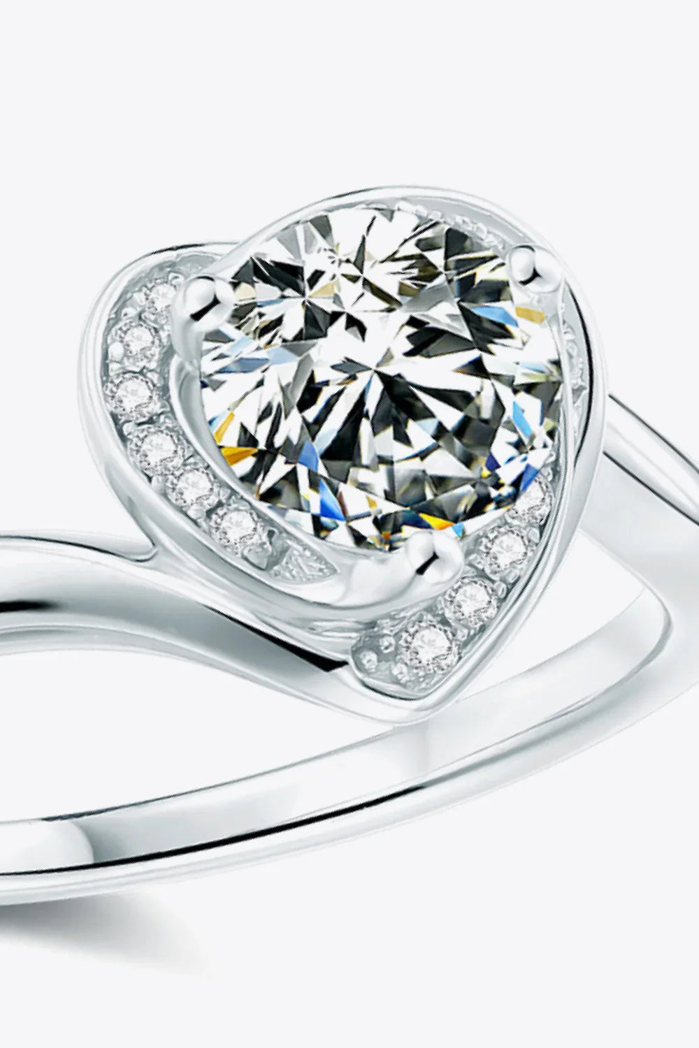 Platinum-Plated 1Ct Moissanite Heart Ring Lucia - Coastal Women's Ring Velanci