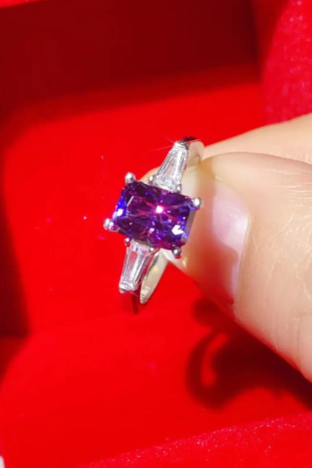 1 Carat Moissanite Ring Alessia - Platinum-Plated Purple Hue Women's Ring Velanci
