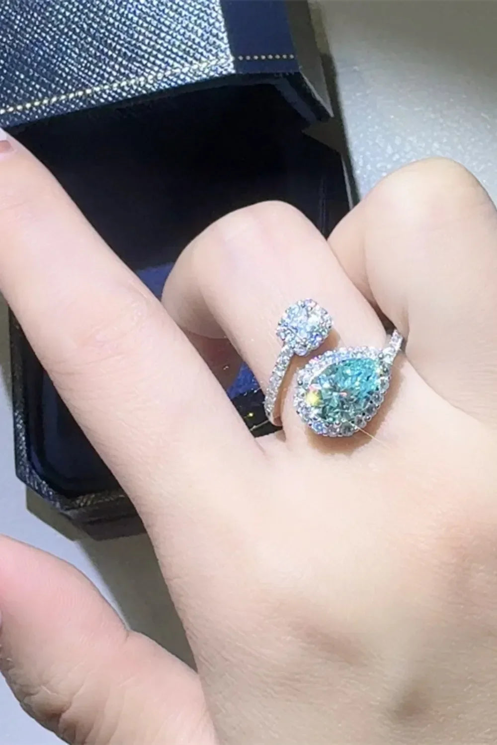 Sterling 2 Carat Moissanite Ring Elena - Bypass Halo Women's Ring Velanci