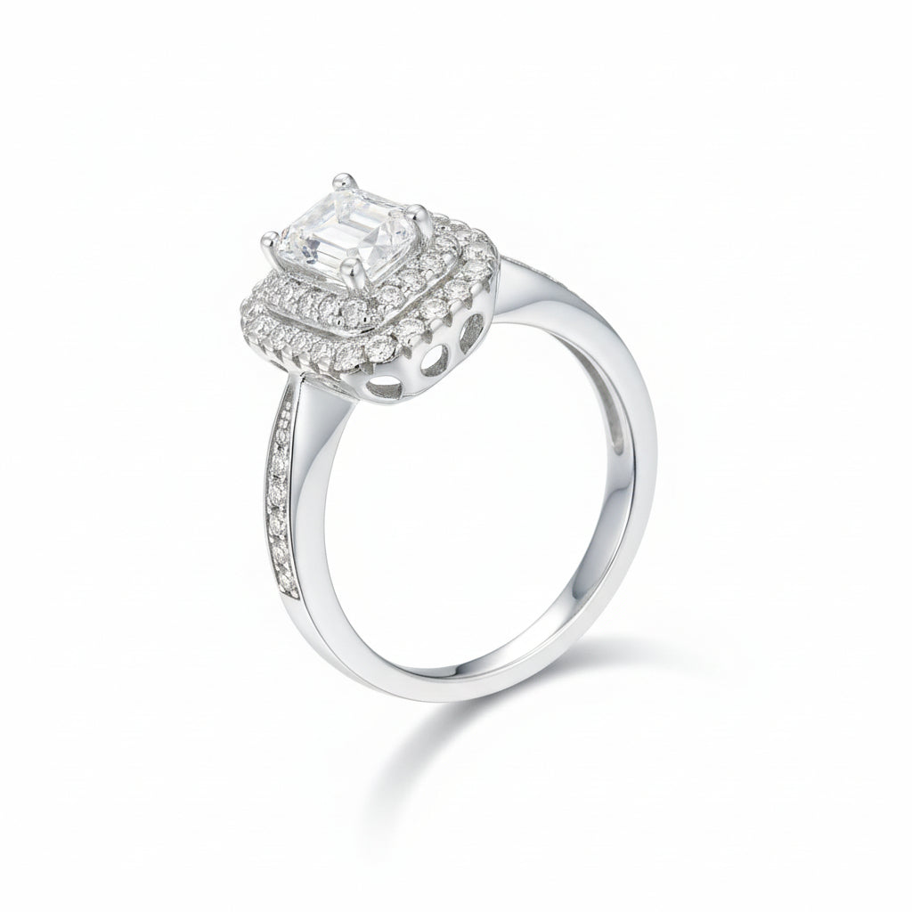 Moissanite Ring Giulia - 1ct Emerald Cut, D Color, Silver Women's Ring Velanci