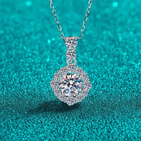 1 Carat Moissanite Sterling Silver Necklace - Halo Pendant Velanci