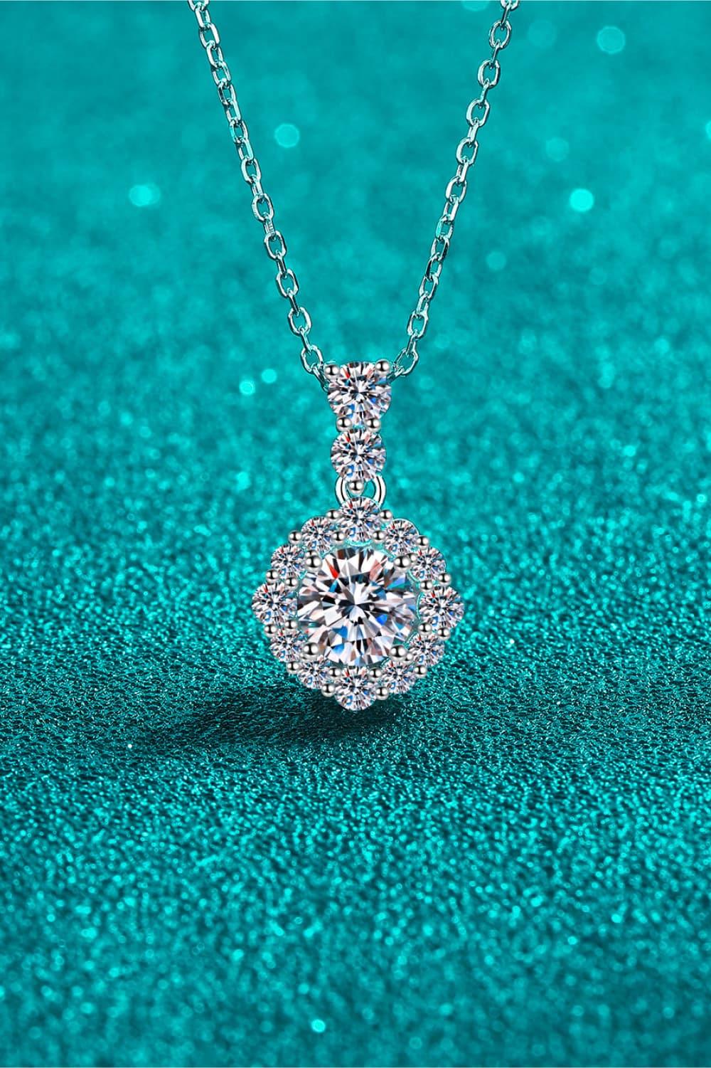 1 Carat Moissanite Sterling Silver Necklace - Halo Pendant Velanci