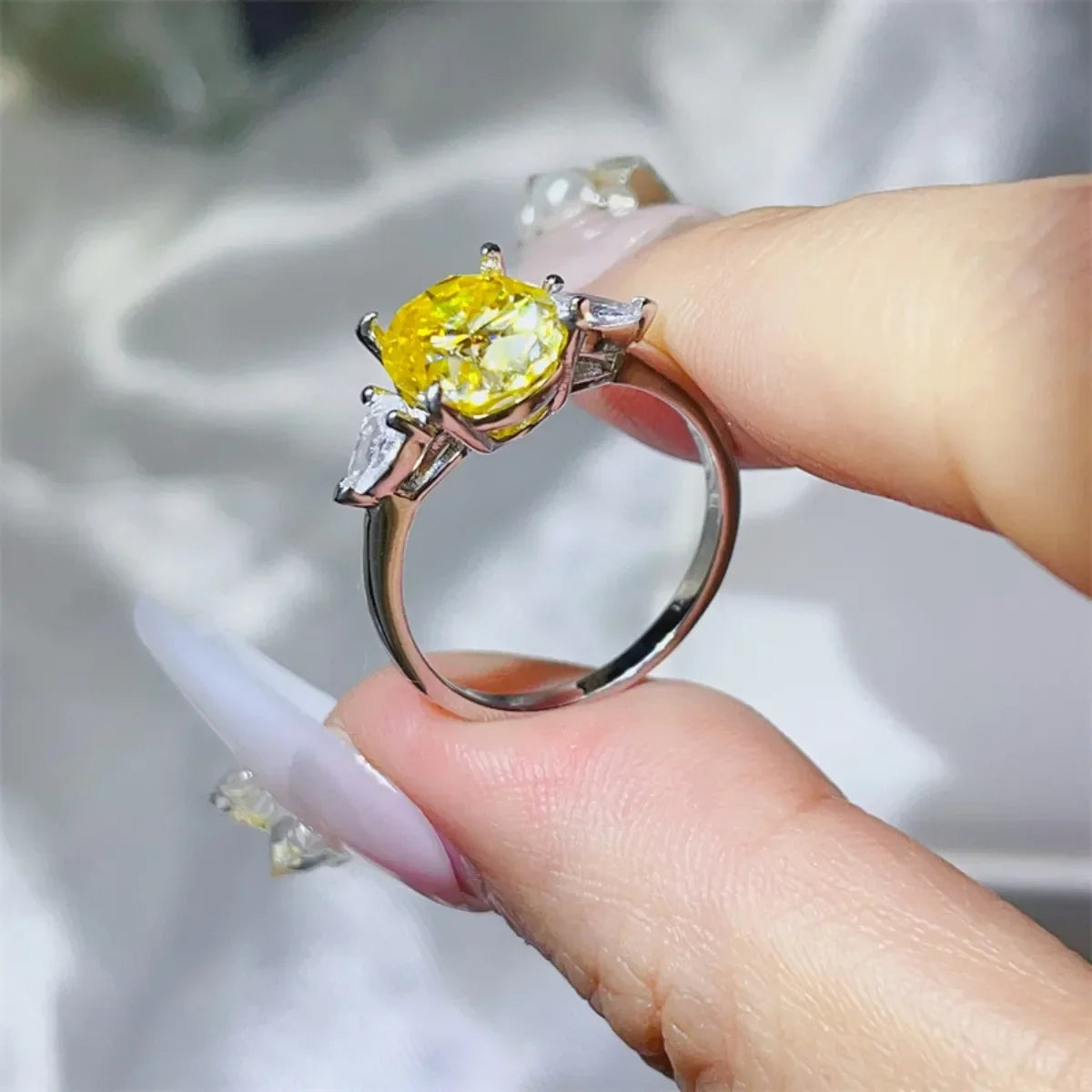 Ring Valentina - 3 Carat Moissanite, Platinum-Plated Silver Women's Ring Velanci