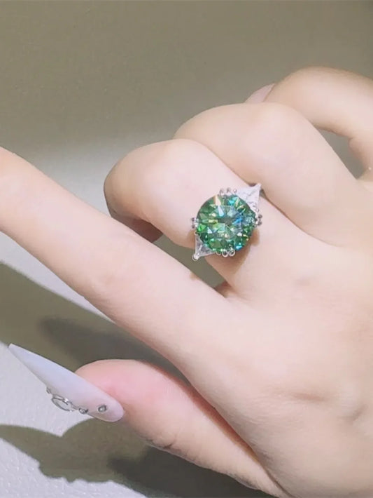 Moissanite Ring 5 Carat Luna - Brilliant Green Sparkle Women's Ring Velanci