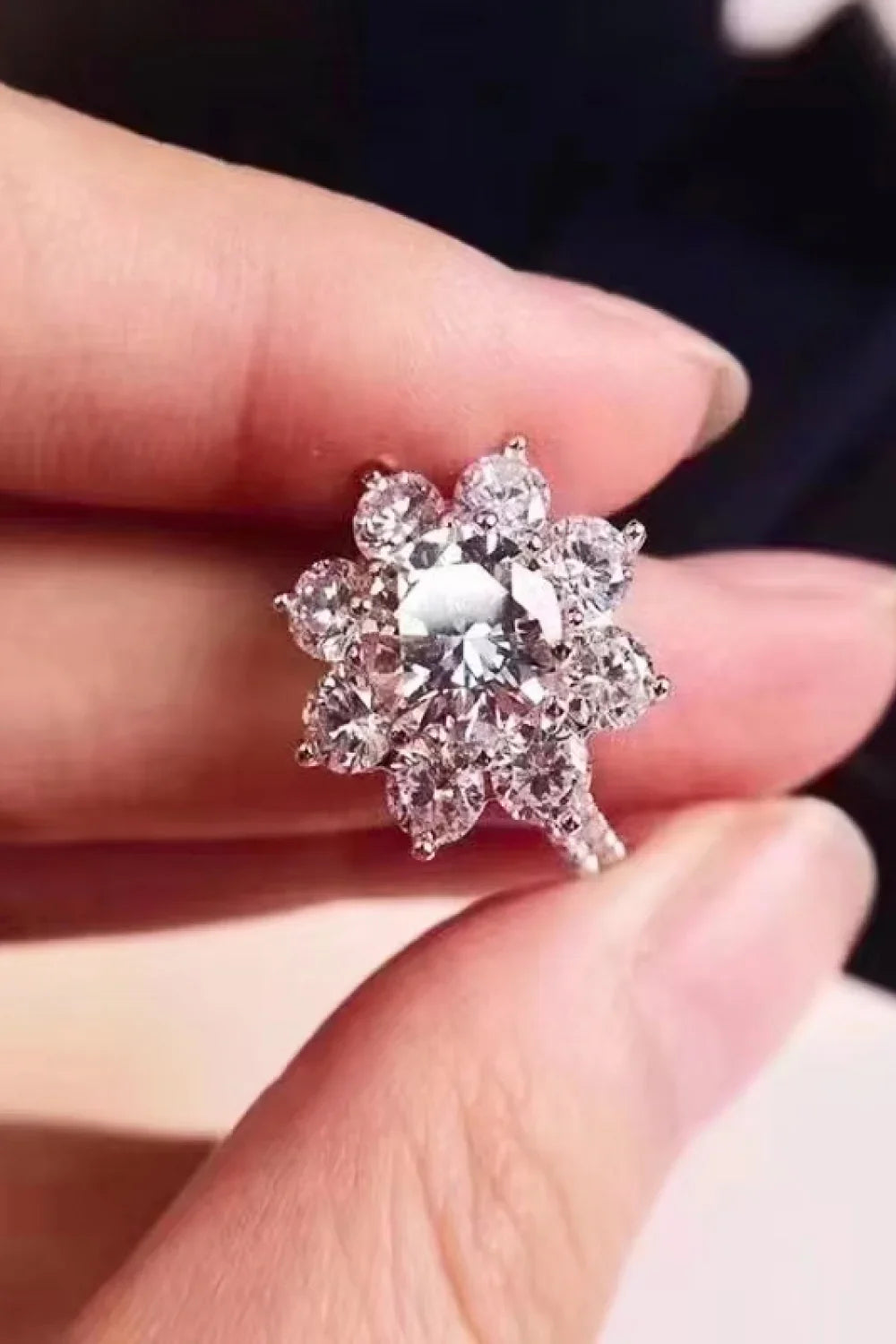 1 Carat Moissanite Flower Ring Sofia - Petal Halo Shine Women's Ring Velanci