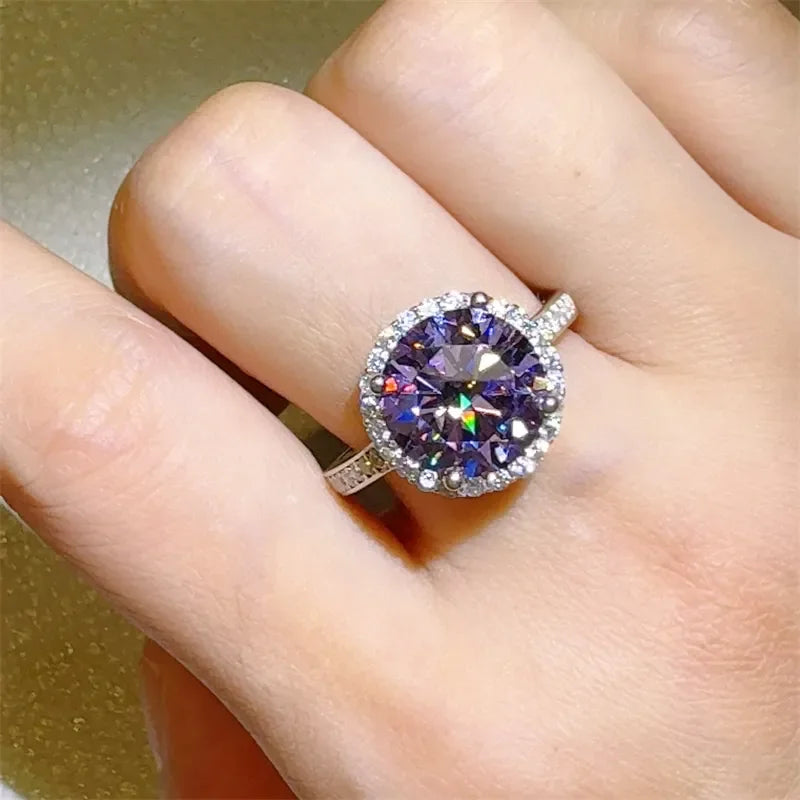 Three Carat Moissanite Ring Giulia - Halo Rainbow Fire Women's Ring Velanci