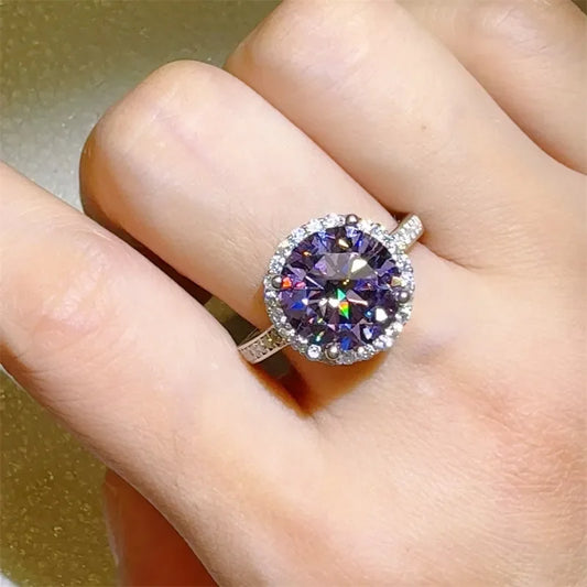 Three Carat Moissanite Ring Giulia - Halo Rainbow Fire Women's Ring Velanci