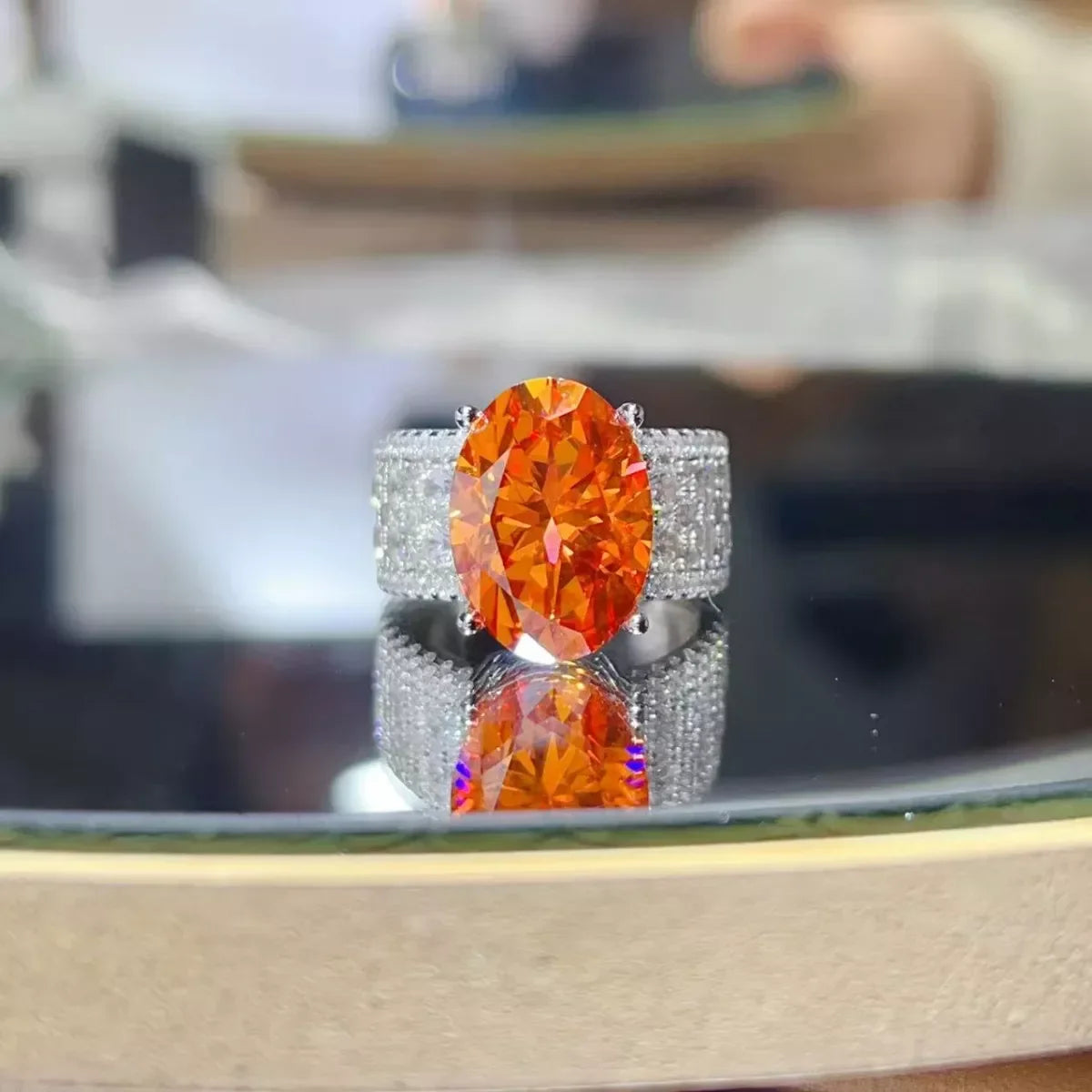 Moissanite Ring Bianca - Oval Orange 8 Carat, Certificate Women's Ring Velanci