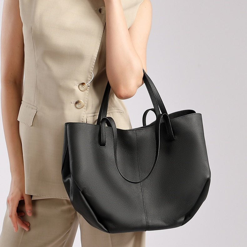Genuine Pebbled Leather Tote Bag with Pouch - Urban Elegance Redefined