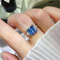 Ring Alessia - Sterling Silver 3 Carat Blue Moissanite Women's Ring Velanci